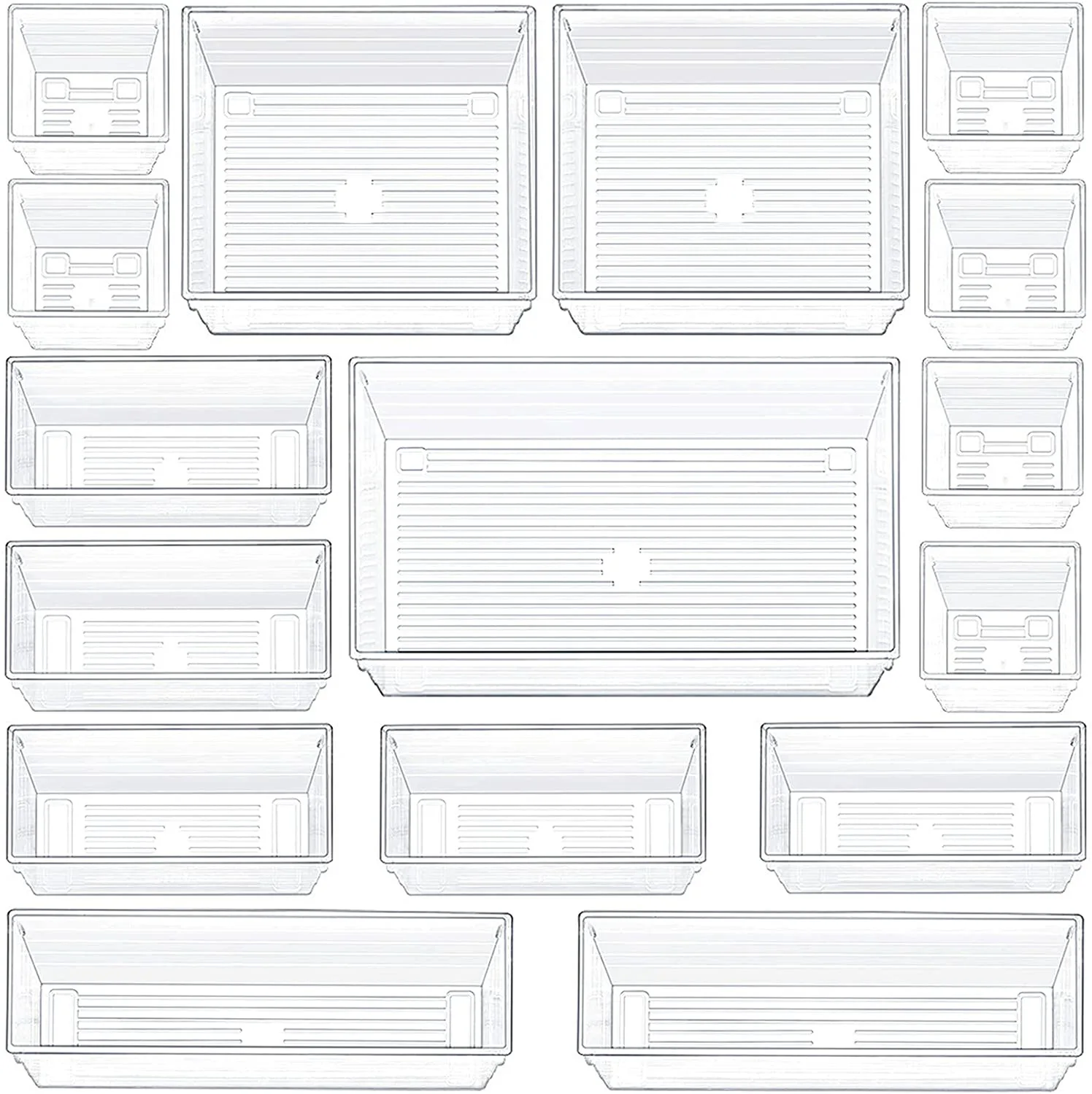 High Quality 14 Pack Clear Acrylic Draw Organizer Storage Containers Open for Makeup Kitchen Utensils Jewelries