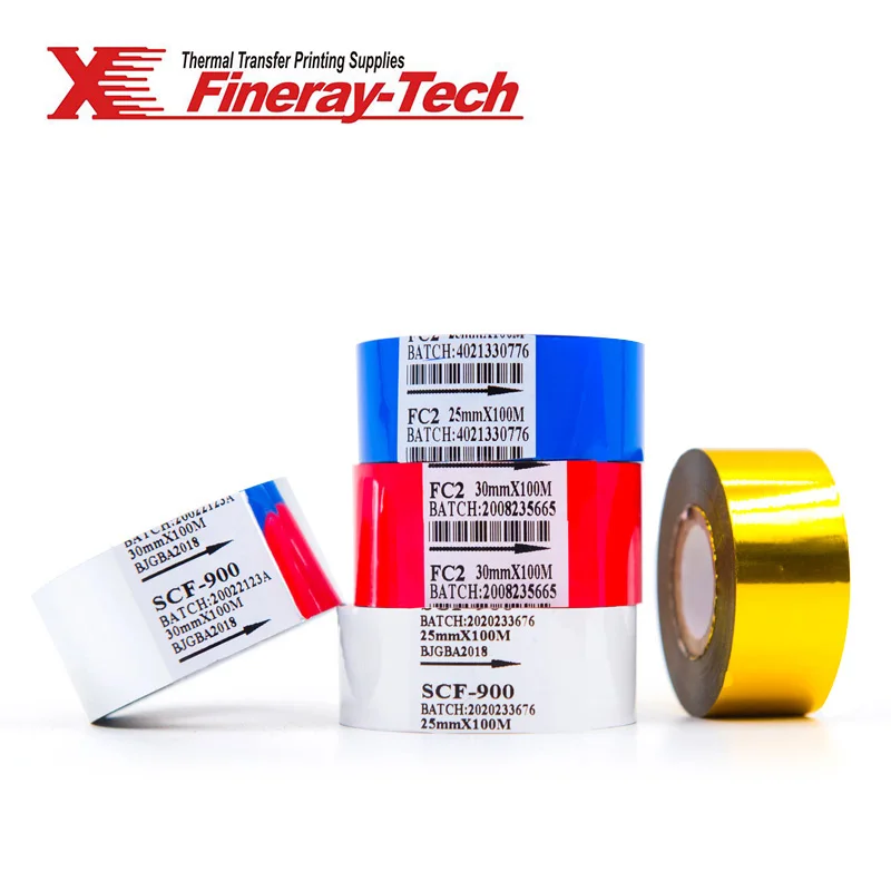 Fineray Brand Expiry Date Printing Coding Foil on Hot Stamping Machine for Date Coding Printing Batch Number on Plastic Bag