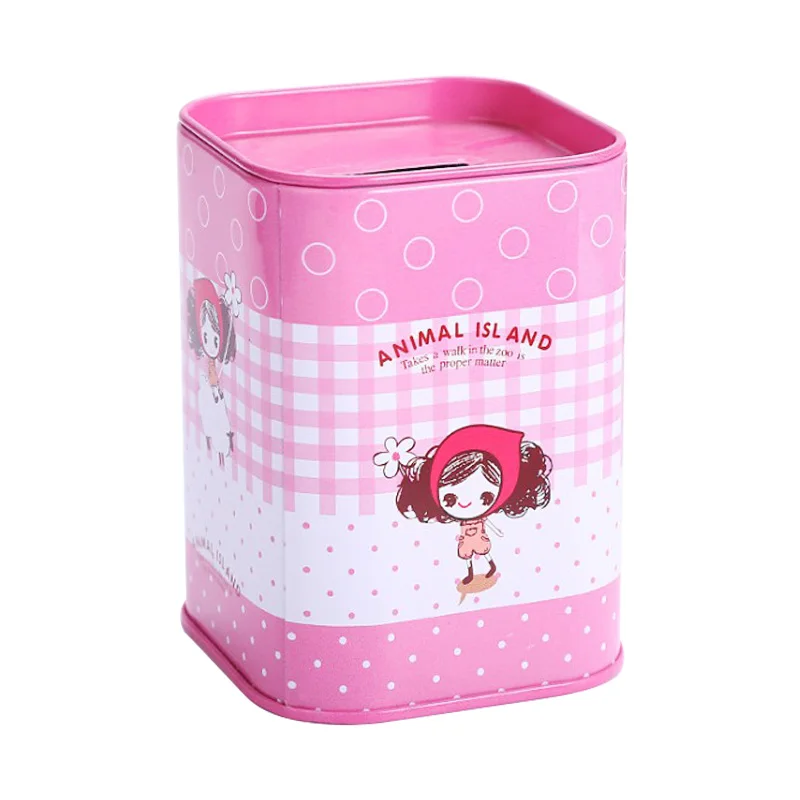 2020 New design square metal money saving box tinplate can coin piggy bank