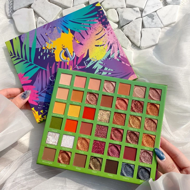 Paleta De Sombra De Ojos Personalizada 2021 Green Book Ushas Custom Packaging Square 42 Colors Makeup Eyeshadow Palette