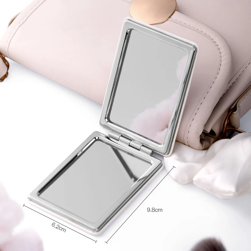 Wholesale PU Leather Hand-held Makeup Magnetic Absorption Double sided Folding Mirror Portable Mini Makeup Mirror