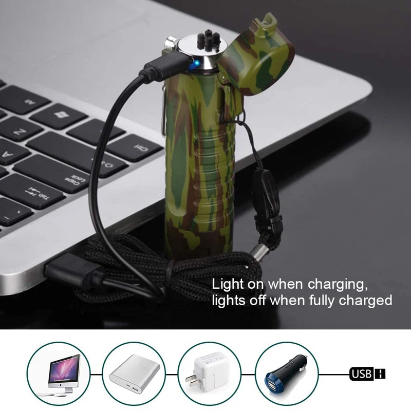 Портативный уличный светодиодный фонарик, электрическая зажигалка с двойной дугой, водонепроницаемая плазменная перезаряжаемая с USB, ветрозащитное оборудование для кемпинга и выживания