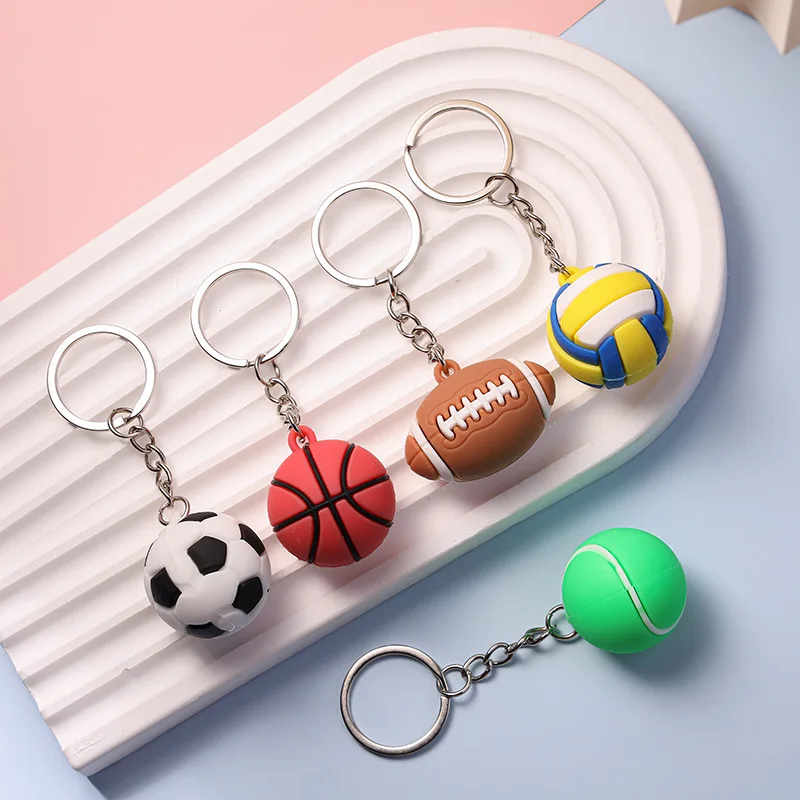 Cheap souvenir colorful silicone charm custom key chain 3D basketball game soft PVC rubber keychains sets