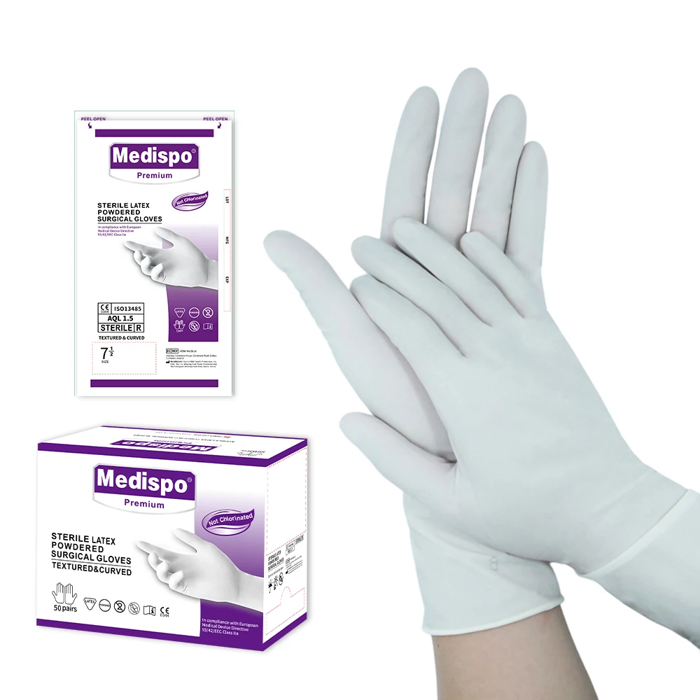 Sterile latex gloves China manufactures surgical powdered medical examination gloves