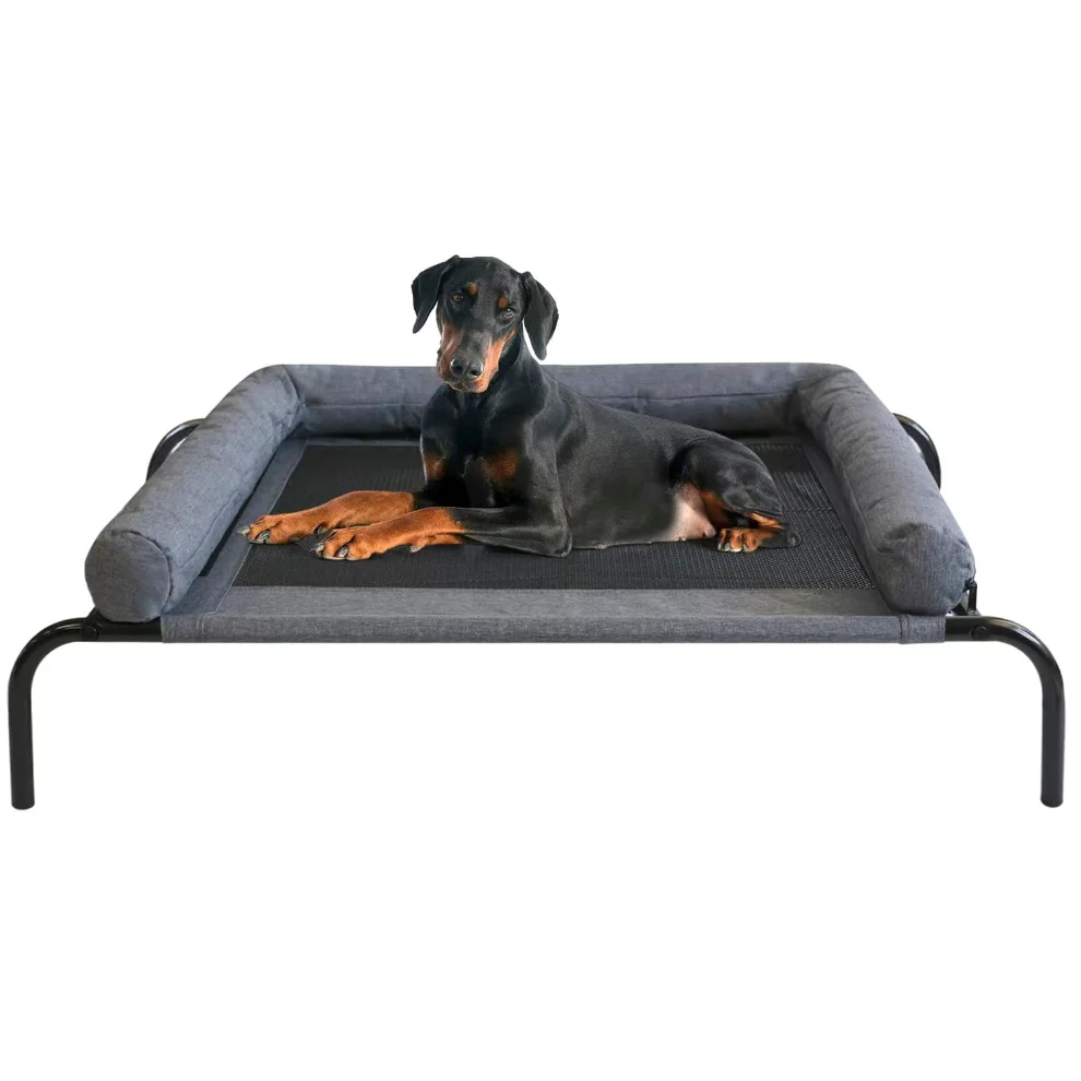 Cooling Elevated Dog Bed Portable Indoor Outdoor Pet Hammock Bed with Breathable Mesh Removable and Waterproof Bolsters