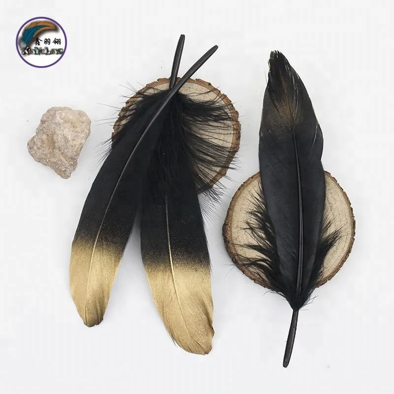 6.8-8.8 Inch(17-22 cm) Wholesale DIY Golden Tipped Goose Feathers With Crimp hat for Hat Decorations