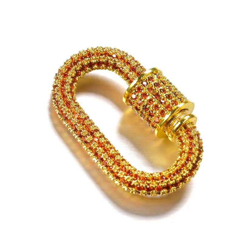 High Quality Multi Color CZ Micro Pave Oval Shaped Clasp Carabiner Gold Plated Oval Pendant for Necklace Jewelry Making