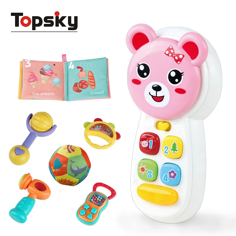 Newest Cartoon Newborn Baby Rattle Toys Set Baby Play Phone Color Cloth Book Musical Rattle Gift Early Educational Toys
