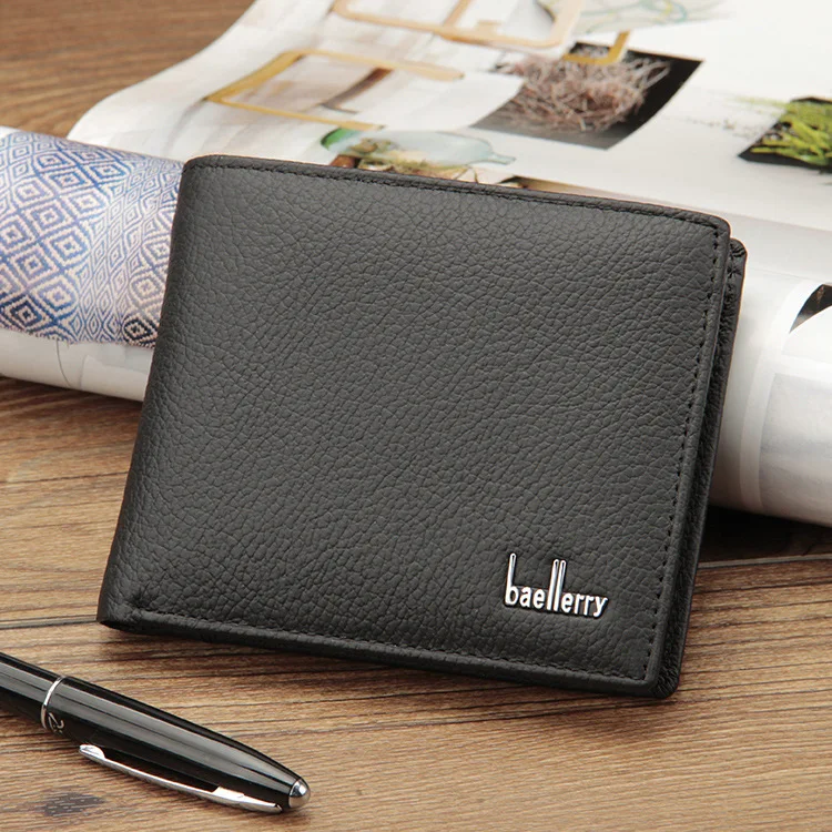Custom Brown Low Price Small Slim Luxury Short Fashion Genuine Leather Wallet Men Bifold