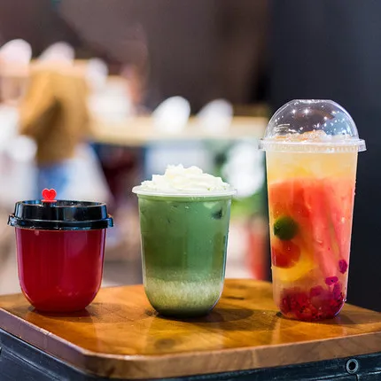 Reusable Coffee Bubble Milk Tea PP U Shape Boba Cup Custom Logo Thick Hard Reusable Plastic Cups with Lids
