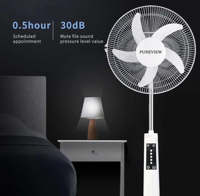 HOT Selling LiFePO4 16 Inch AC/DC Stand Fan Brushless Motor  With Led Bulb Fan Power Bank Solar Powered Rechargeable Fan