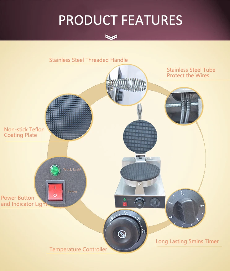 Electric Ice Cream Waffle Cone Baker Best Commercial Use Waffle Cone Maker Machine for ICE Dream/Bubble Tea Shop