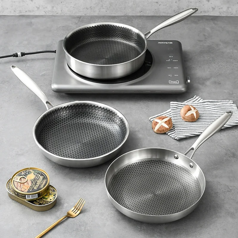 Three layer steel Frying Pan Non-Stick Honeycomb Coating Non Stick Pan Cookware Stainless Steel 316/304 Frying Pan