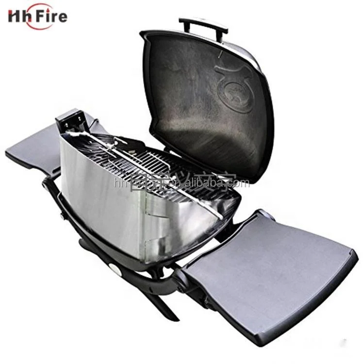 High End Stainless Steel Camping Charcoal BBQ Rotisserie Kit BBQ Rotisserie Spit Roaster Rod with Wind Shield