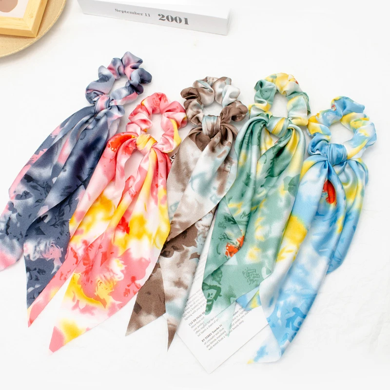 
Fashion Girl Multi Print Elastic Color Graffiti Hair Scrunchies Hair Tie Long Scarf Scrunchies For Women 