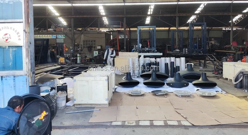 DIA1000MM New Design Black Villa Decorative Wall Mounted Fireplace Rotatable Wood Burning Hanging Steel Stove Customised Shape