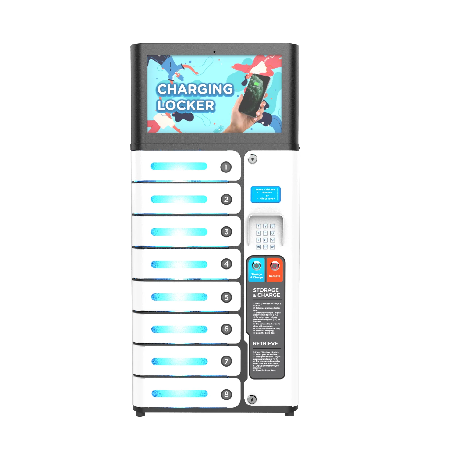 2021 Best Sell Charging Station Y2 Power MIA Pro 8 Bay System Pin Code Locker with high technology centralized locking system