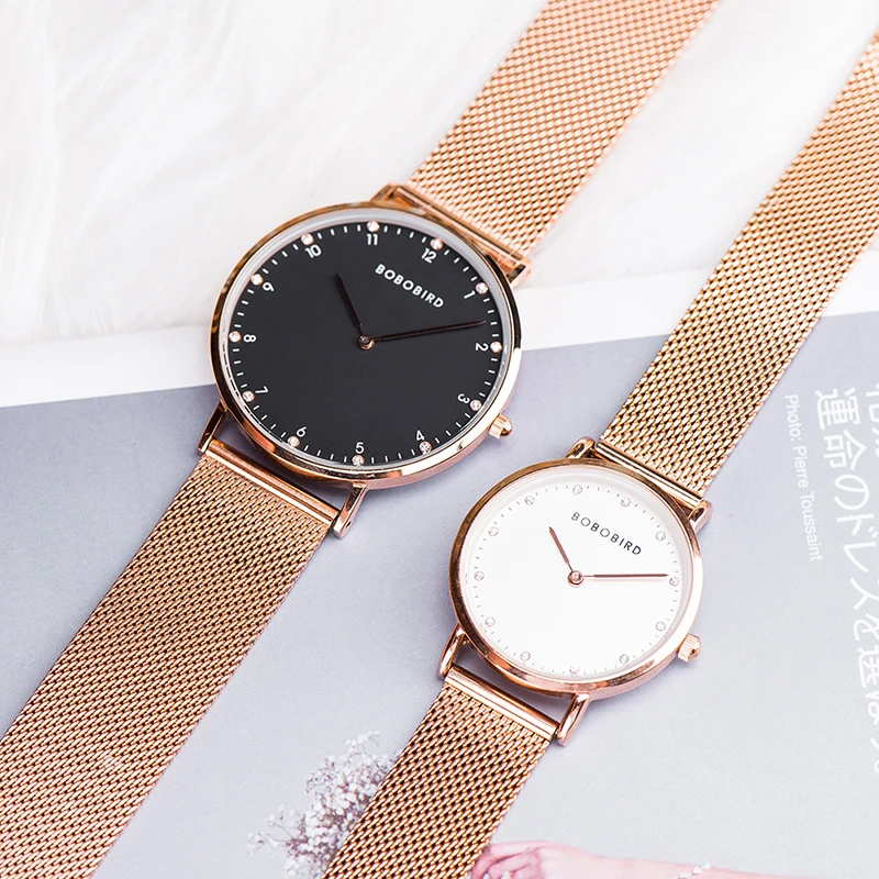 2021 Luxury Wristwatch Black Analog Timepieces Magnet Mesh Strap Stainless Steel Watch Couple Watches for Men and Women