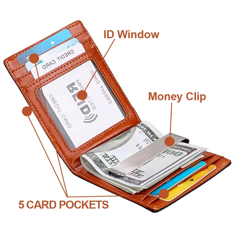 Лидер продаж на Amazon, деловые подарки для бизнеса, мужской тонкий двухскладной кошелек из натуральной кожи с рчид-блокировкой, мужские кошельки с передним карманом