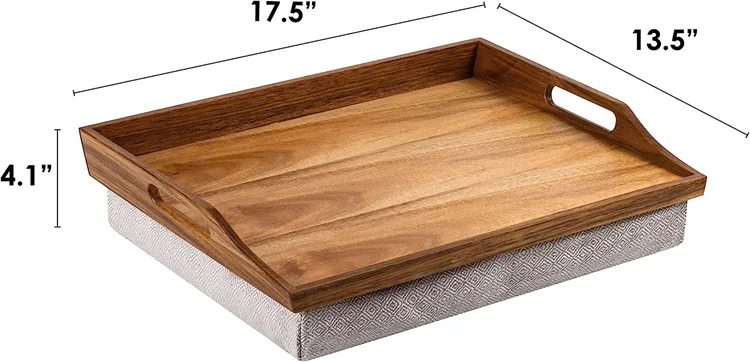 large Wood Bed Tray Lap Desk with Detachable Cushion, Serving Tray