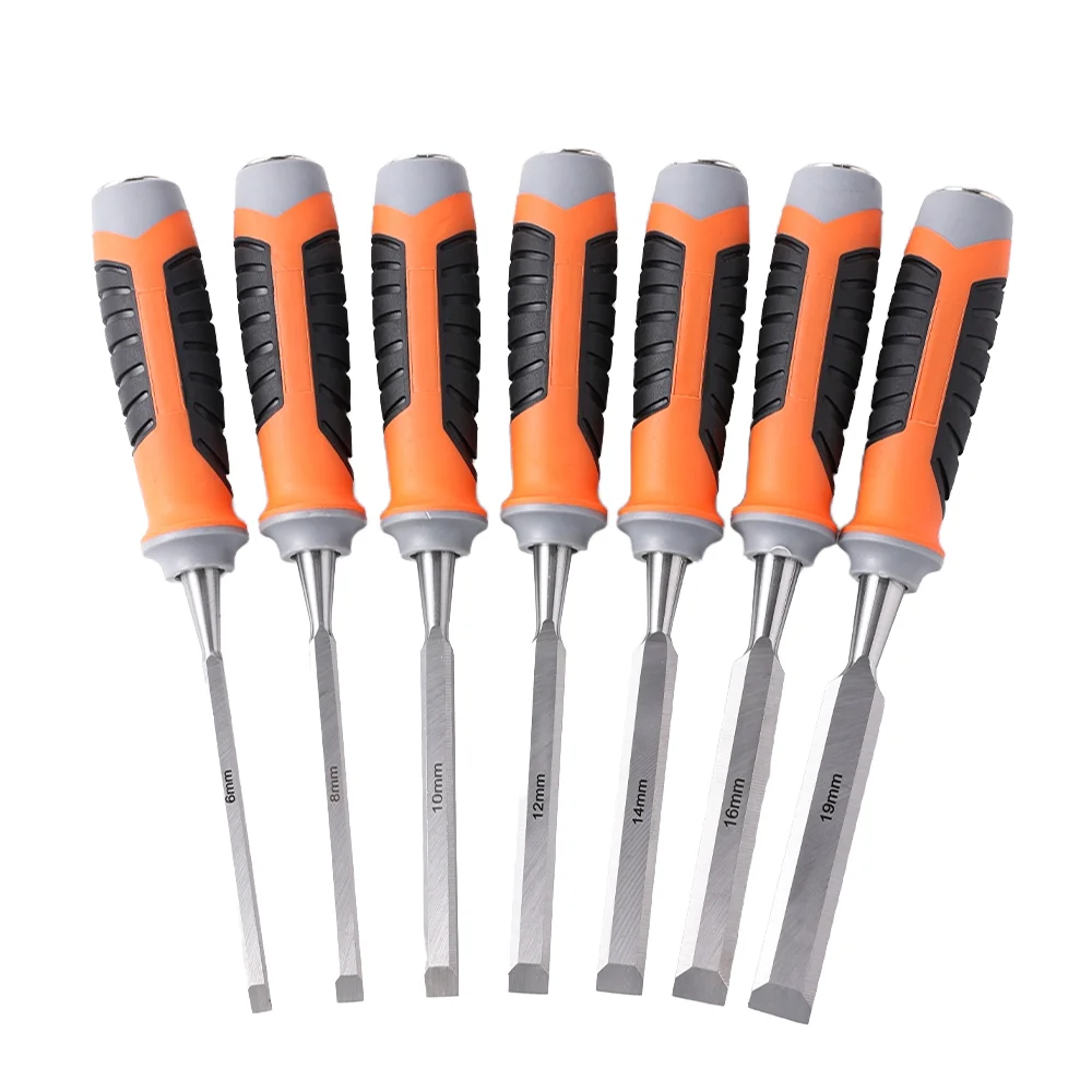 6-50mm CRV Flat Chisel for Carpentry & Woodworking DIY Industrial Hand Tools with Triple-Color Plastic Handle