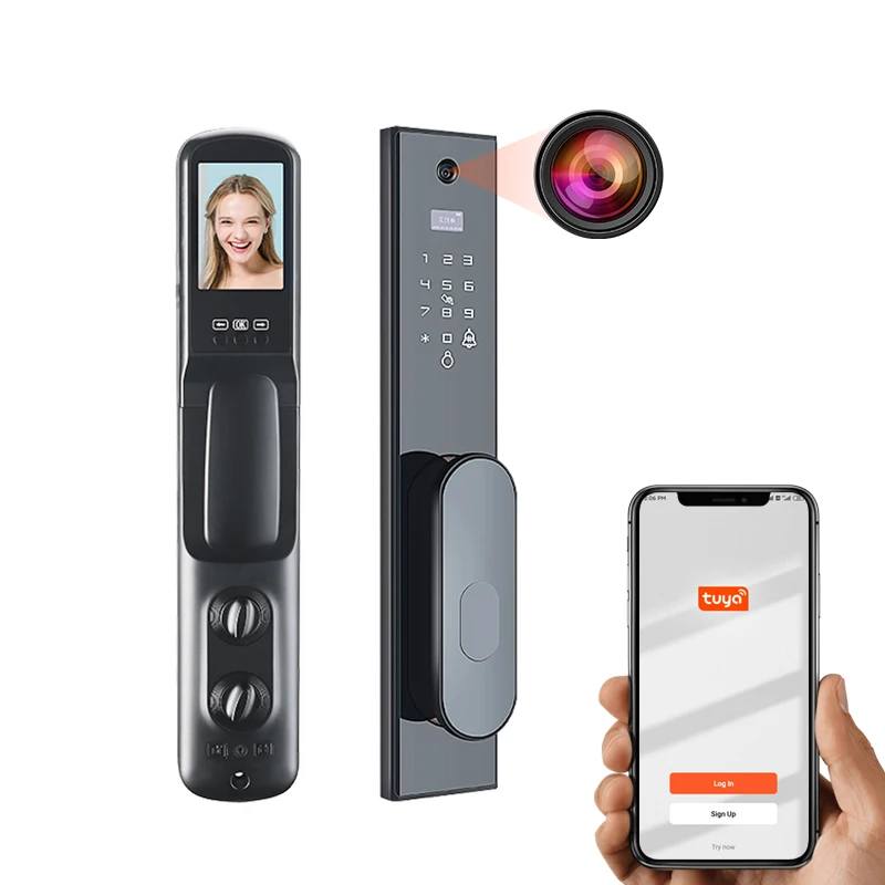 Newest TUYA electronic cat eye intelligent lock biological face fingerprint digital password intelligent door lock with Camera