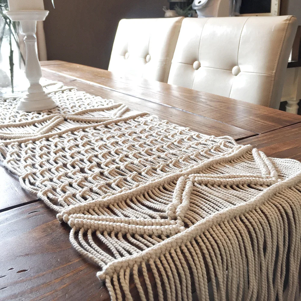Custom hand woven cotton macrame table runner table  for wedding banquet