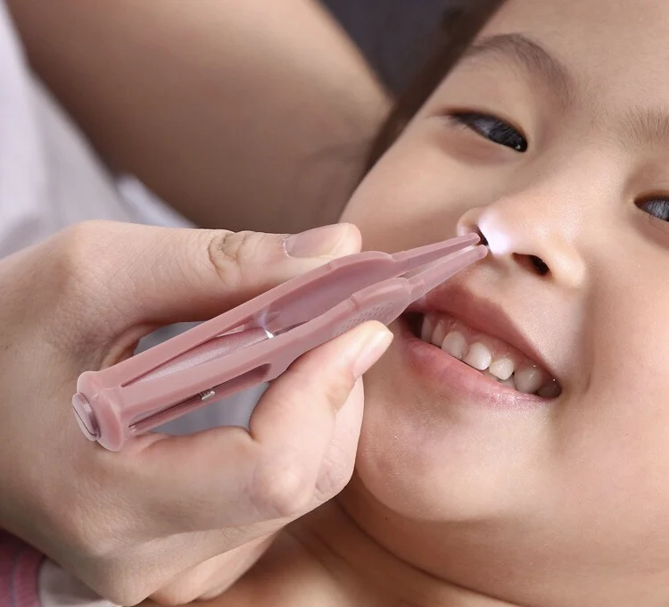 Pink color Tweezer for baby Booger cleaner for baby nose for ear children product with light