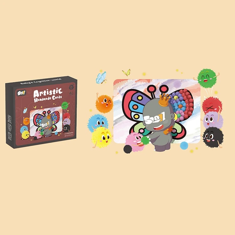 2022 New Diy Funny Handmade Card Color Hair Ball Handmade Sticky Painting Educational Toy For Kids