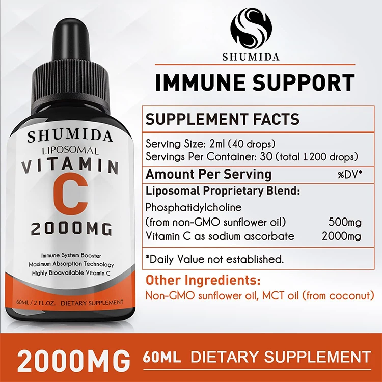 OEM ODM VIT C жидкие капли для взрослых иммунная система и антиоксидантная Поддержка высокой абсорбции витамин