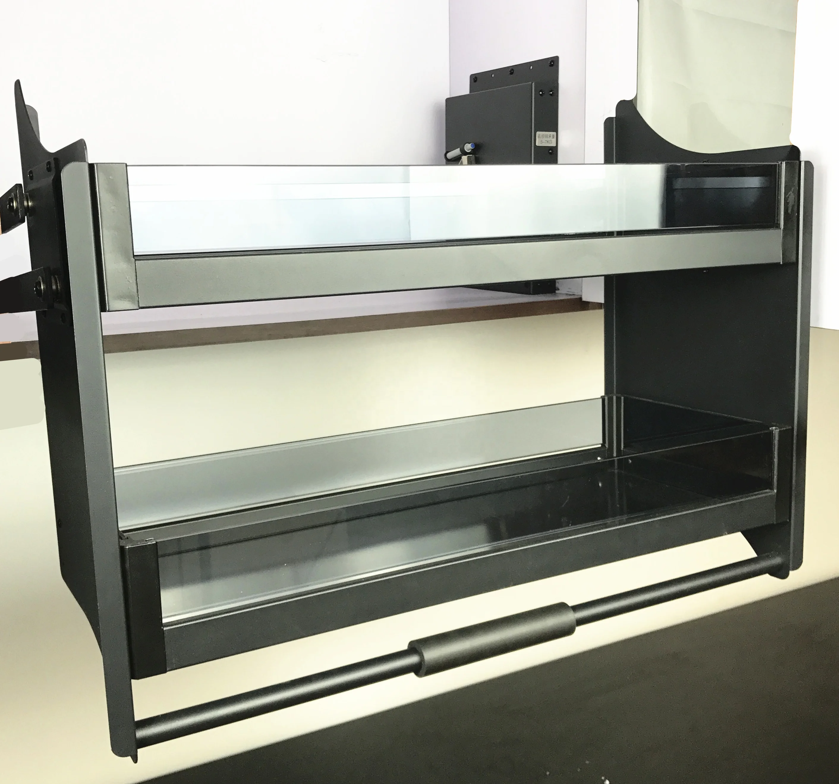 Lift Glass Cabinet Home Storage Baskets Pull Down Glass Kitchen Lifted Basket Kitchen Shelf System Equipment Lifting