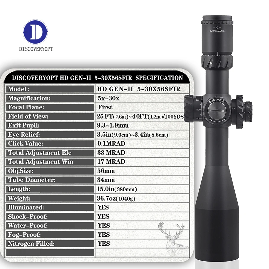 Factory Direct Discovery Opt 5-30X56 FFP Long Range Scope 34MM Outdoor Hunting Optic Sight With Locking Turret Scope