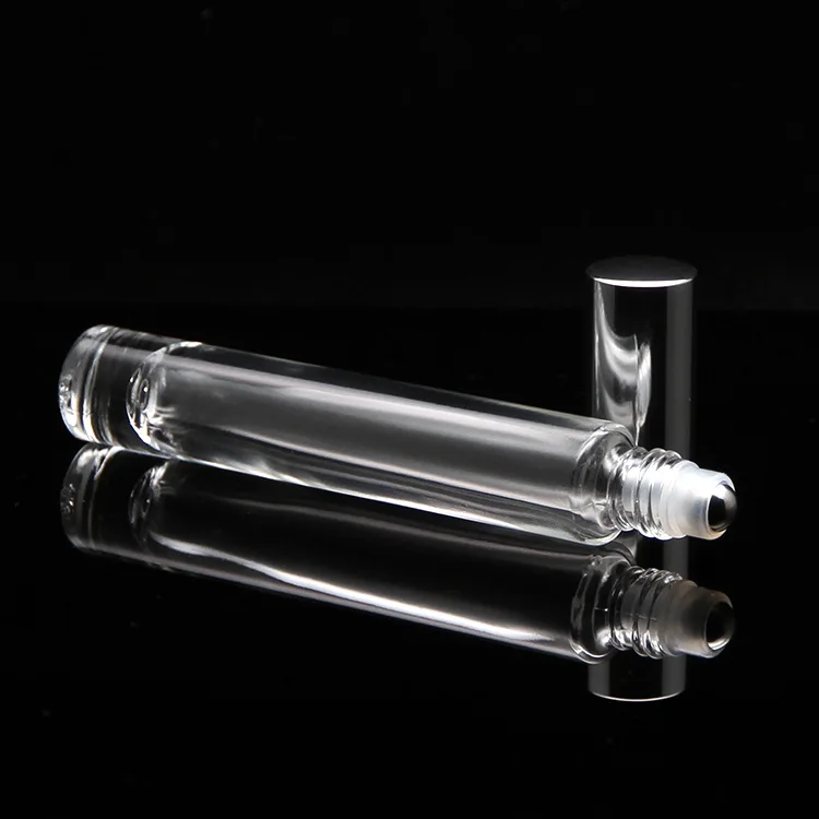 High Clear Slim Thick Round 10ml Roll On Glass Bottle Square Perfume Oil Bottles with Gold Silver Cover Lid