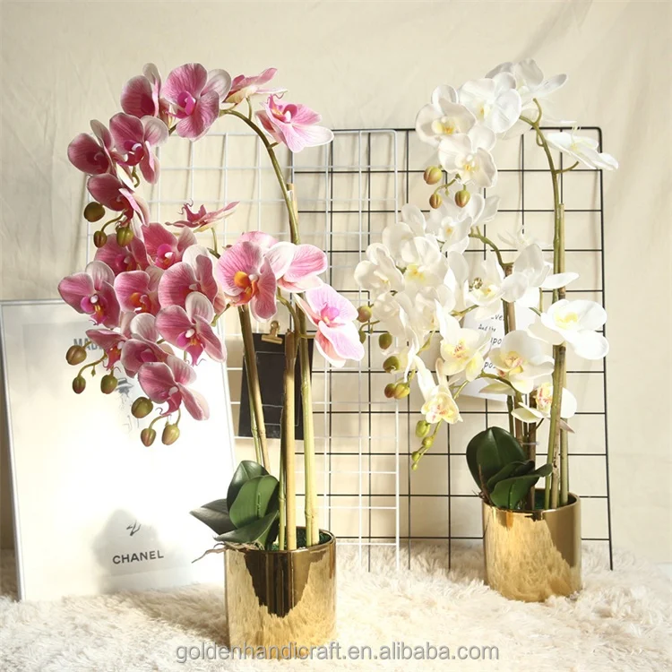 Potted Orchids Artificial Flowers Real Touch Butterfly Orchid Flower Phalaenopsis Orchids For Wedding Home Decor