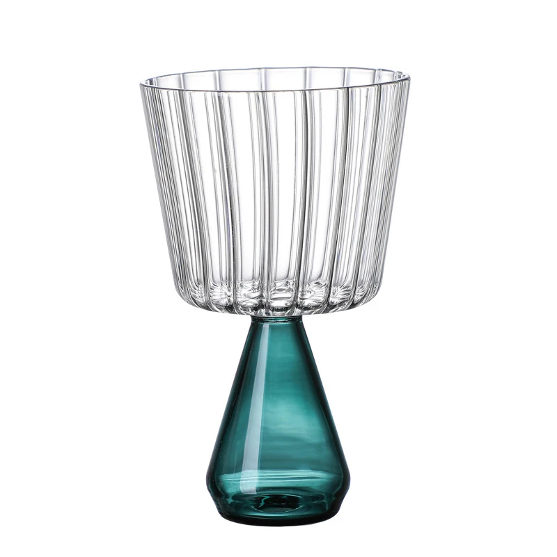 Unique Design High Borosilicate Striped Wine Glass Goblet coffee Cup Hand Blown Glass