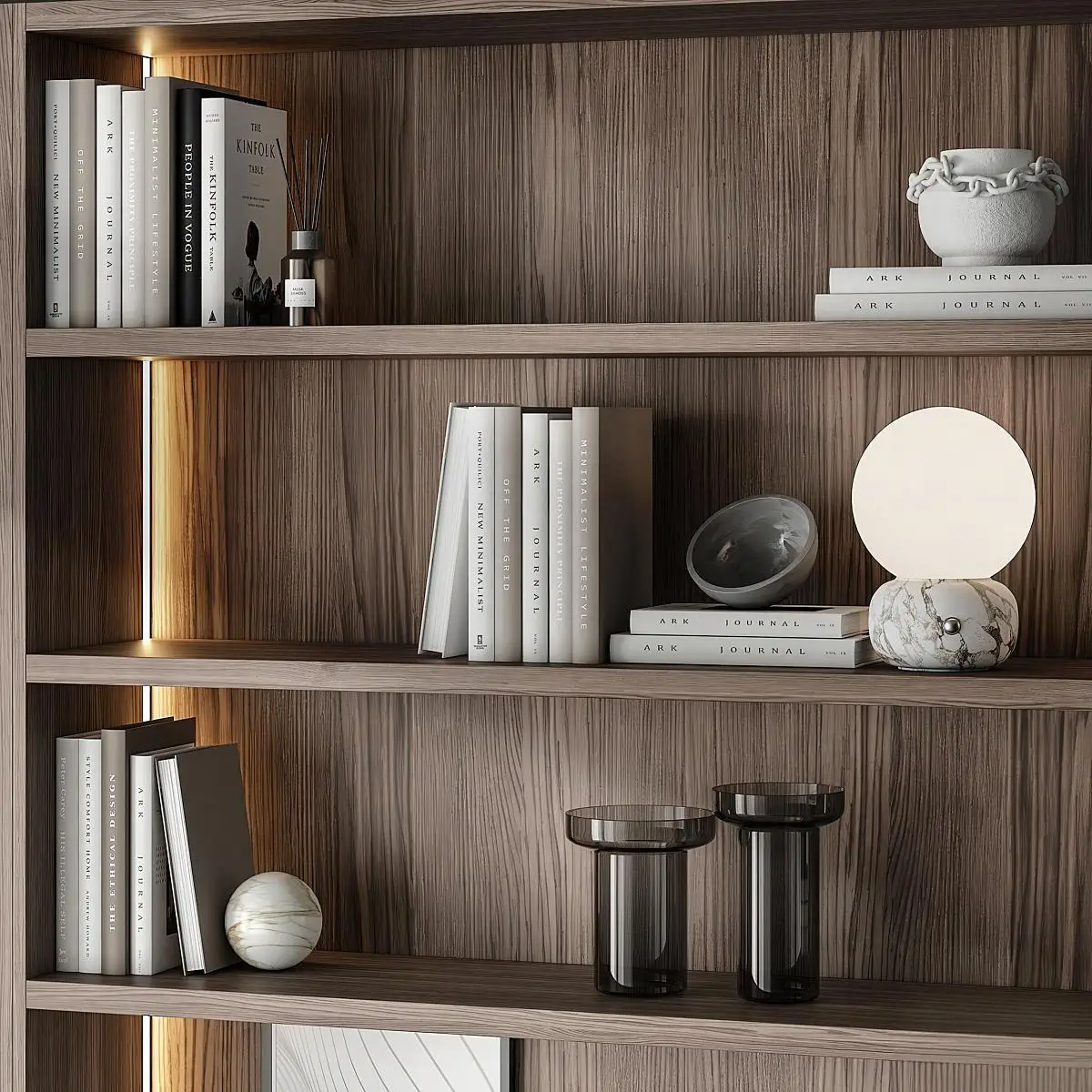 KEJIA Modern Living Room Furniture Storage Cabinet Wooden Bookshelf Bookcases With Built-in Led Light