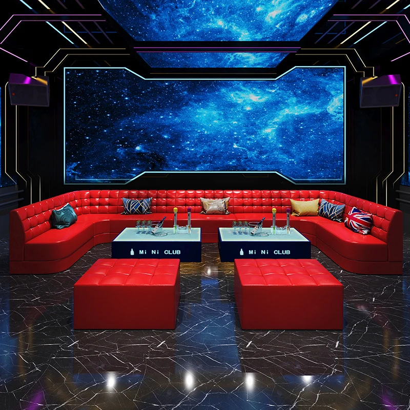 Factory price L shape U shape leather sectional sofa lounge sofa for bar lobby lounge sofa set night led club furniture sets