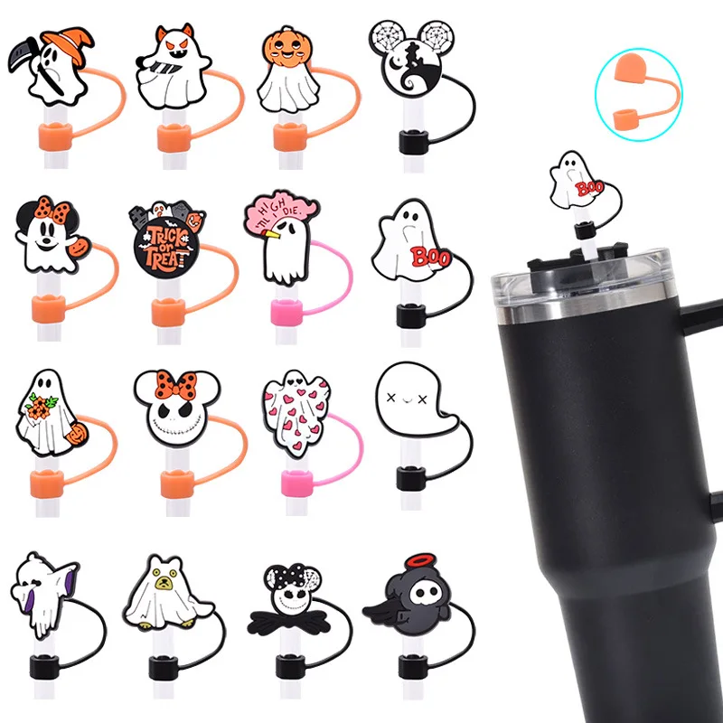 CIVI Straw Covers Cap 2-3cm Halloween Theme Straw Topper Protectors Dust-Proof Drinking Reusable Straw Tips Lids