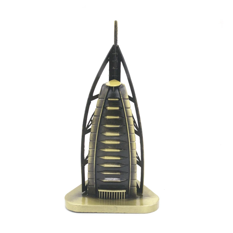 
Antique Bronze Tower of the Arabs Building Model Metal Burj al-Arab Figurine Sail Hotel Architecture Home Office Decor 