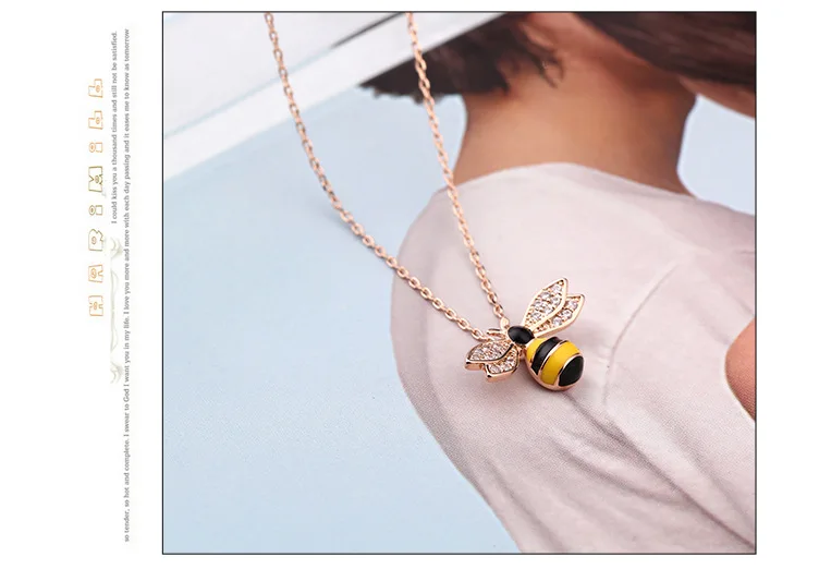 Mgirlshe Wholesale Ins Popular Women 14K Gold Plated Bee Pedant Brass Copper Zircon Enamel Plated Women Jewelry Accessories