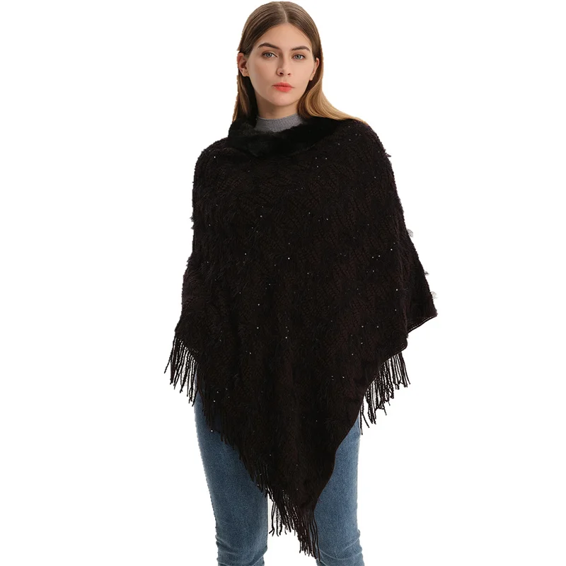 Wholesale Ladies Luxury Designer Fleece Tartan Blanket Poncho With Tassels Women Winter Warm Pashmina Wraps Shawls Cashmere Cape
