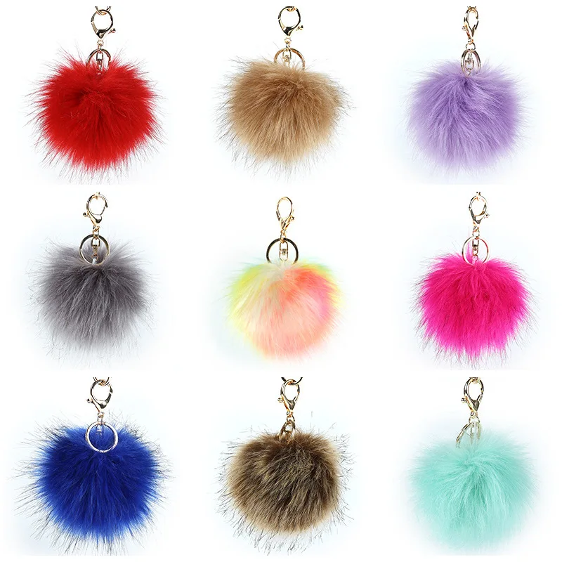 Faux Fox Fur Pompon Keychain Top Garde Faux Fur Pompom Fake Pom Poms Faux Fox Fur Ball Keychain