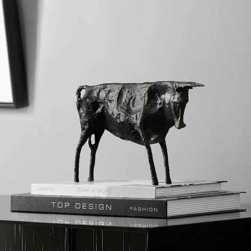 Wholesales Custom Office Animal Bull Statue Bronze Handmade 3D Iron Sculpture