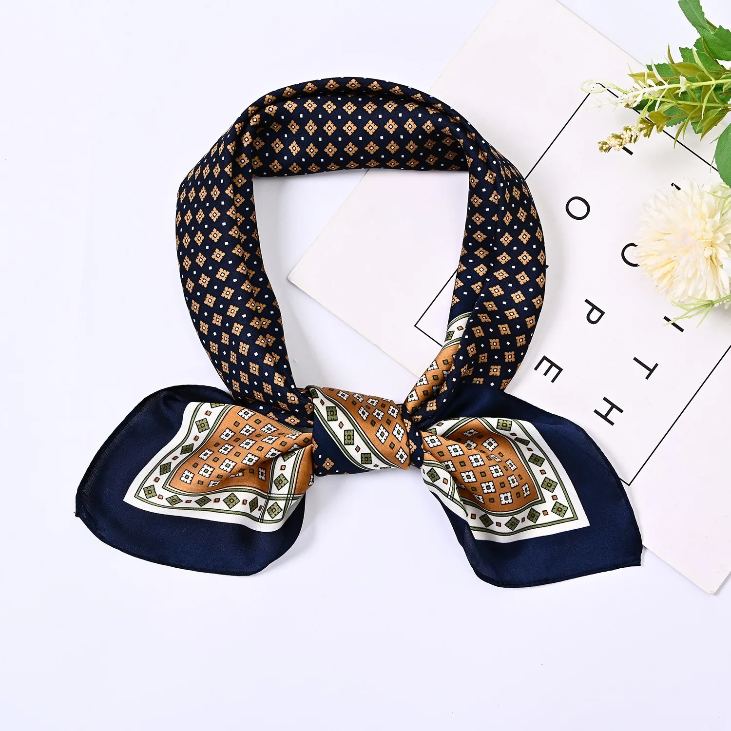 Factory Direct Sell 70cm Polyester Grid Dots Geometric Print square Scarf