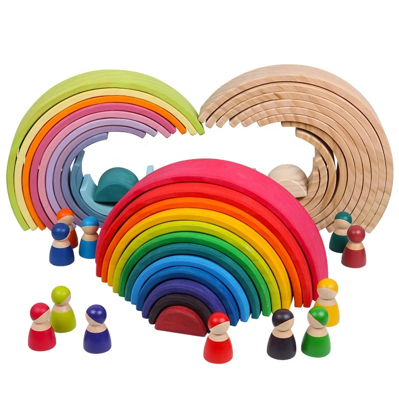
Baby Large Rainbow Stacker Wooden Toys For Kids Creative Rainbow Building Blocks Montessori Educational Toy Children 