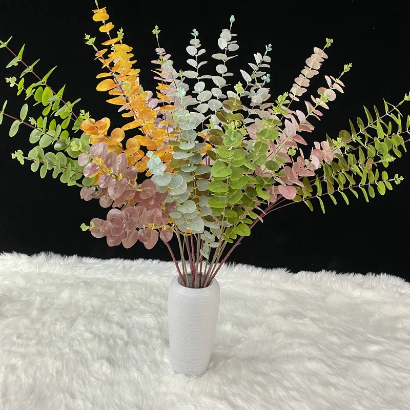 100cm 5 Forks 3D Printed Artificial Money Leaf Plant For Decoration Gold Leaf Wedding Decoration Artificial Flowers Plants