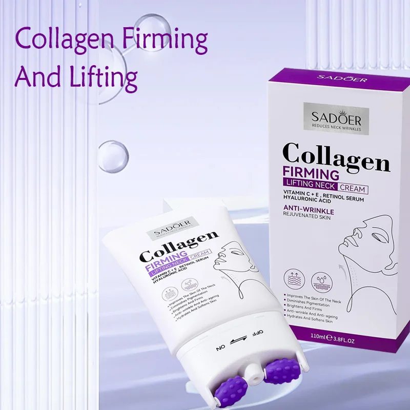 R Hot Selling Collagen Neck Cream With Roller Moisturizing Lifting And Firming Skin Improving Sagging Neck Skin And Fine Lines