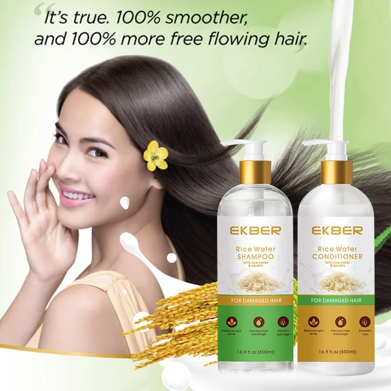 Customize Logo Rice Shampoo Hair-loss Prevention Organic Rice Water Hair Care Scalp Care Anti Hair Loss Shampoo