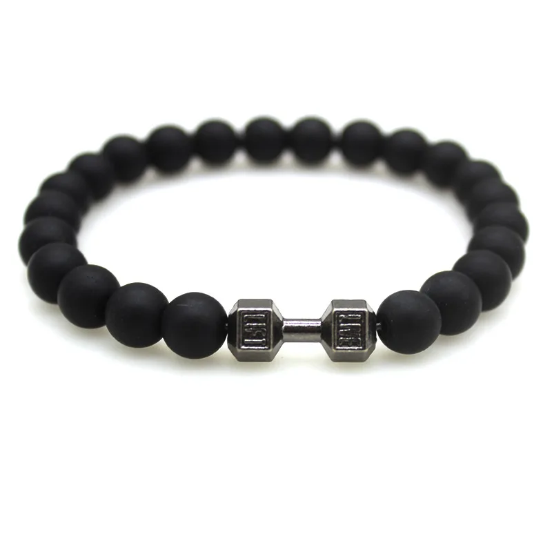 AA01575 Natural Black Volcanic Lava Stone Dumbell Bracelet Beads Bracelets for Women Men Fitness Barbell Jewelry