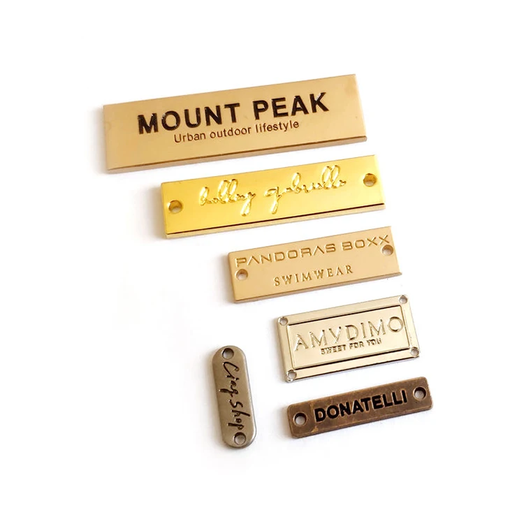 
Custom Leather Nickel Bag Tag Logo Gold Designer Apparel Lingerie Jeans Sewing Metal Label 